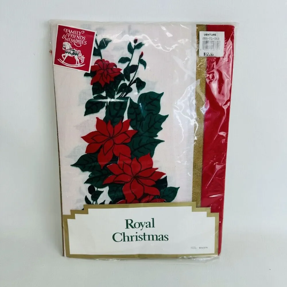 Vintage Royal Christmas Poinsettia Tablecloth 60”x104” ‎ Holiday Decor New